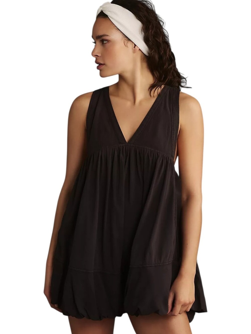 Daily Practice Anthropologie Bubble Hem Mini Dress Relaxed Black Cotton XL NWT
